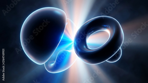 Abstract glowing rings in space with light beams illustration