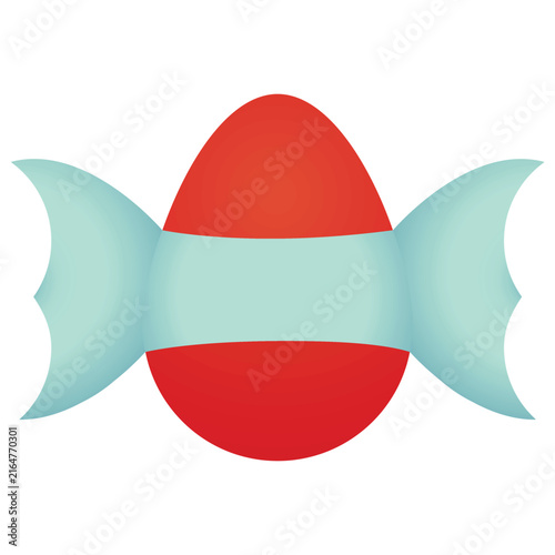 Red Easter egg with blue ribbon