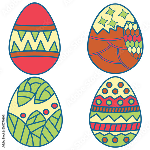 Set of colorful geometrical with outline eggs