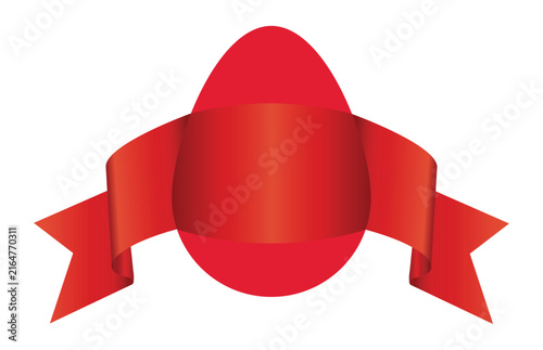 Red Easter egg with beautiful red ribbon