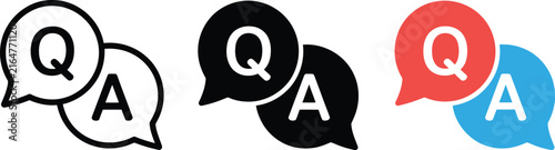 Foto Q and A icon featuring questions and answers symbols, customer support, FAQ communication, help center, and information service concepts