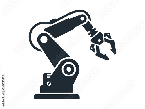 Canvas Print Industrial robotic arm icon, black mechanical manipulator vector, automated fact