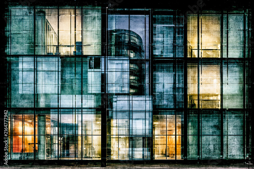 Obraz na płótnie テクノロジーと都市構造を融合したグリッチアート背景