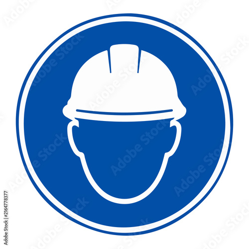 Photography Hard hat required or safety helmet mandatory blue circle sign vector illustratio