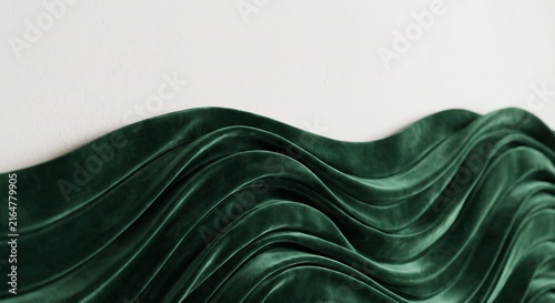 Abstract 3D Wavy Emerald Green Velvet Ribbon Panels