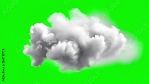 White fluffy cloud slowly forming and billowing on a bright green screen background, realistic isolated cloud effect for chroma key compositing, weather and sky video editing
