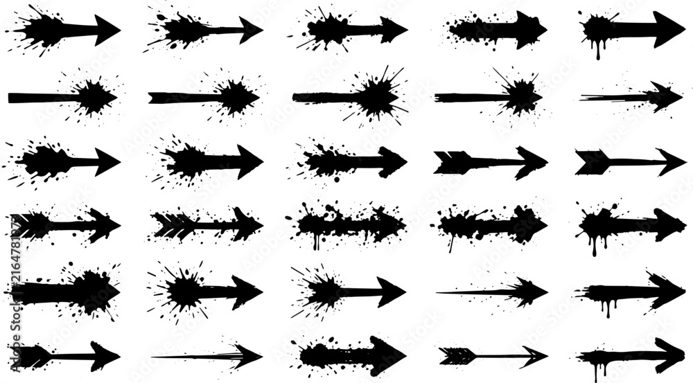 Fototapeta premium Creative ink splash arrow icons with various drip effects for grunge design use