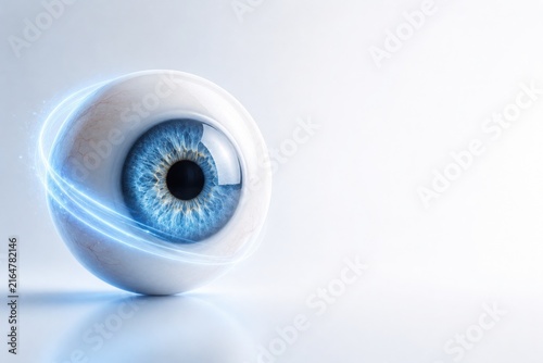 Detailed blue human eye anatomy with medical copy space