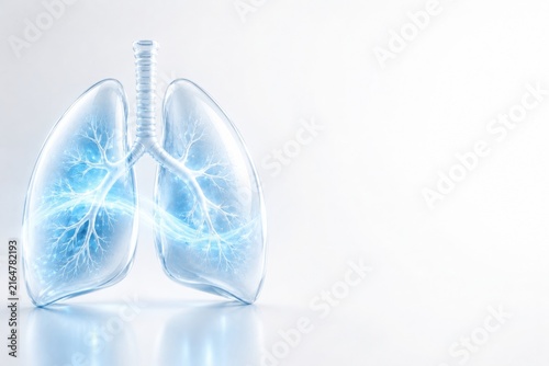 Transparent human lungs with detailed bronchi and copy space