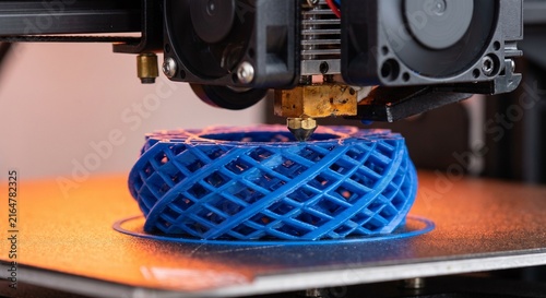 Obraz na płótnie Blue Filament 3D Printer Printing Complex Lattice Structure
