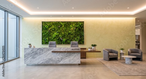 Biophilic Luxury: Eco-Friendly Modern Office Reception Moss Wall