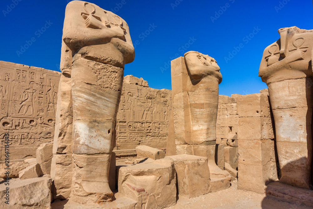Fototapeta premium Karnak Temple Complex in Luxor – Ancient Egyptian Columns, Hieroglyphs and historic landmark, Egypt