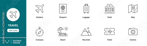 Travel and Tourism Editable Outline Icon Set
