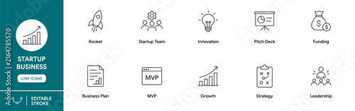 Startup Business Editable Outline Icon Set