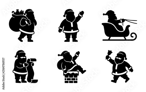 Fotografía Santa Claus silhouette icons, set of 6 black Christmas character vectors