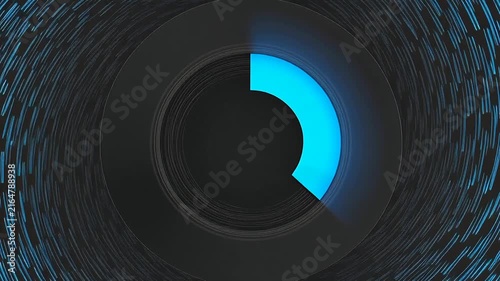 A glowing blue circular progress bar fills up against a dark high-tech background with streaming data lines, ideal for technology and software loading screens.