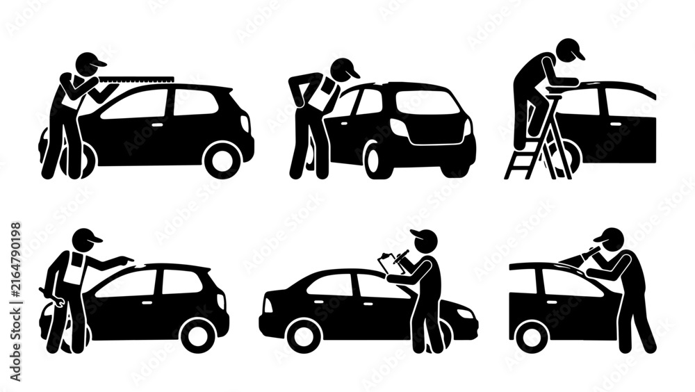 Naklejka premium Car Service Icons: Mechanic, Inspection, Repair, Maintenance, Auto Care, Vector Set