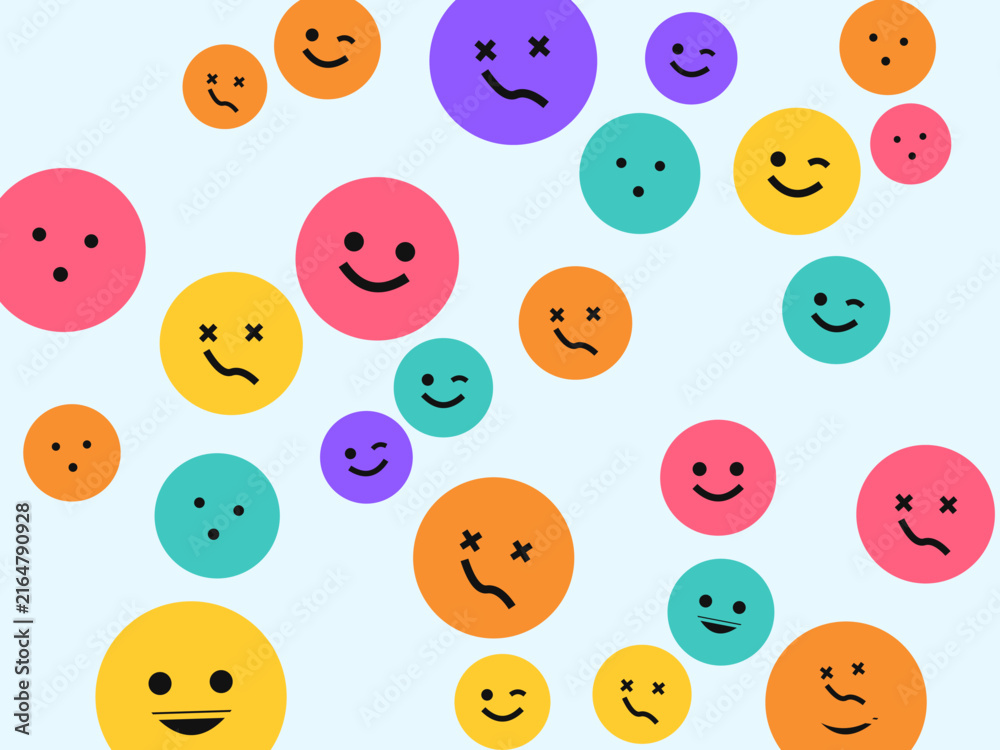 Naklejka premium Cute Smiley Face Scattered Pattern 90s Design