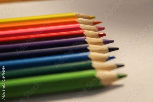 Canvastavla colored pencils in a row on white background seeming like a rainbow displaying d