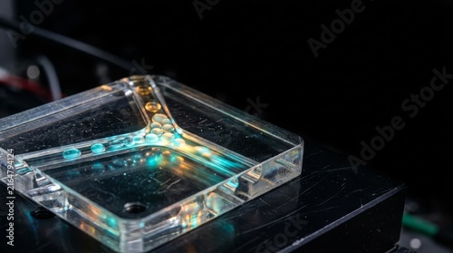 Microfluidic Chip with Fluid Droplets in Y Shaped Channel