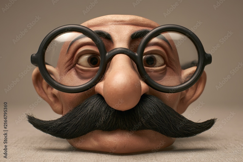 Fototapeta premium Humorous disguise accessory with spectacles, moustache and oversized nose for marketing and editorial imagery