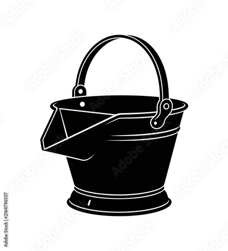 Canvas Print A black and white vector icon of a metal coal scuttle bucket on white background
