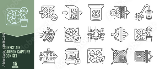 Foto Direct air carbon capture icon set, vector illustration of co2 removal technolog
