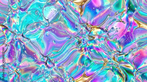 Iridescent Liquid Abstract Texture with Vibrant Holographic Flowing Waves and Fluid Metallic Reflections for Modern Graphic Design Backgrounds