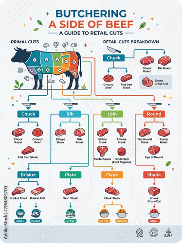 Comprehensive Guide to Beef Cuts Infographic Chart with Primal and Retail Breakdown for Culinary Education