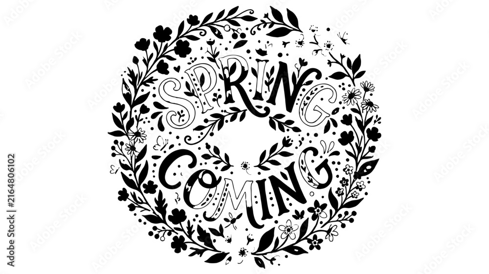 Fototapeta premium A beautiful intricate and artistic wreath of flourishing foliage announces the hopeful and vibrant arrival of the coming spring season full of