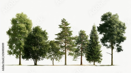 Leafy tree silhouettes and shapes on white background - botanical art study