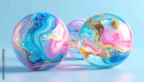 Obraz w ramie Colorful Marbles with Swirling Patterns.