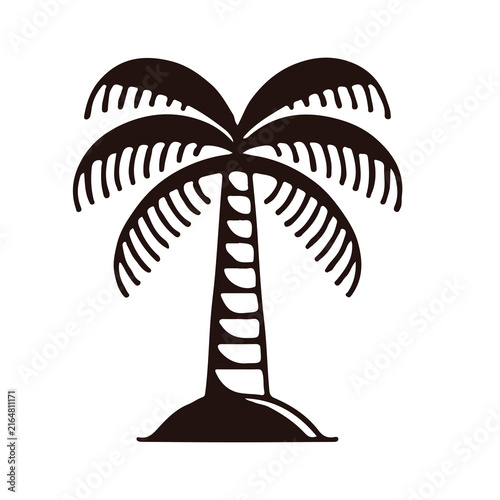 Canvastavla Vintage tropical palm tree illustration with bold black and white outlines, designed in a classic retro and traditional tattoo-inspired graphic style