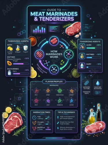 Infographic Guide to Meat Marinades and Tenderizers with Cooking Science and Culinary Tips