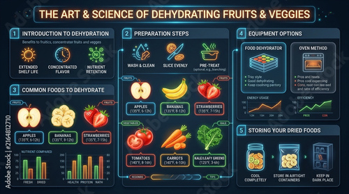 Comprehensive Infographic Guide to Dehydrating Fruits and Vegetables with Food Science and Storage Tips
