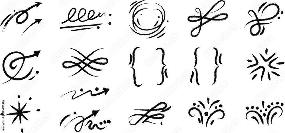 Obraz premium Set of hand drawn ink flourishes and decorative calligraphic elements for wedding invitations and scrapbooking projects