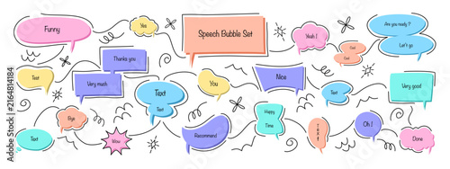 speech bubble text box set. Message shape speech bubble colorful doodle pastel vector illustration. For message, banner, template, sticker, logo, marketing,comic, cartoon,web, online,ad, business