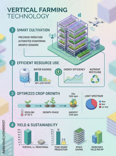 Vertical Farming Technology Infographic for Sustainable Smart Agriculture