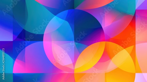 Minimalist geometric art background featuring triangles, circles and lines in a dynamic gradient palette
