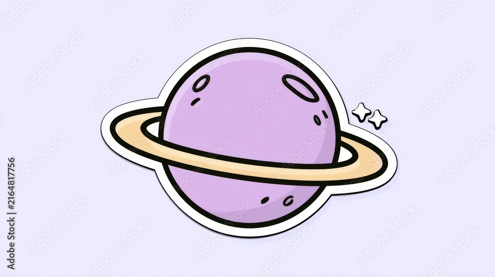 Fototapeta premium Cute lavender planet with ring flat sticker illustration on white