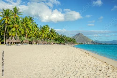 Tropical Beach with Le Morne Brabant Mountain in Mauritius