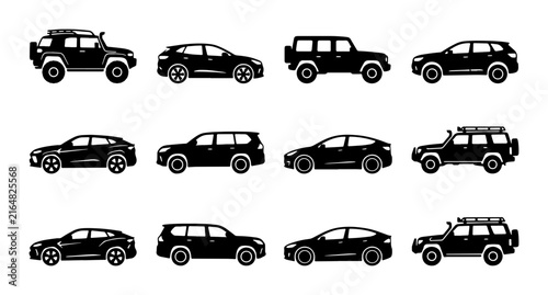 Bild auf Leinwand Modern SUV and Crossover Vector Icons, Black Silhouette Collection for Automotiv