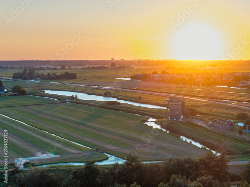 Golden sunset over De Kathammer and Dutch polders