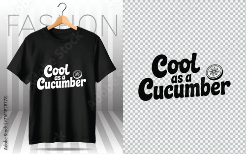 Konstfotografi Black t-shirt mockup featuring a witty cool as a cucumber typography quote with