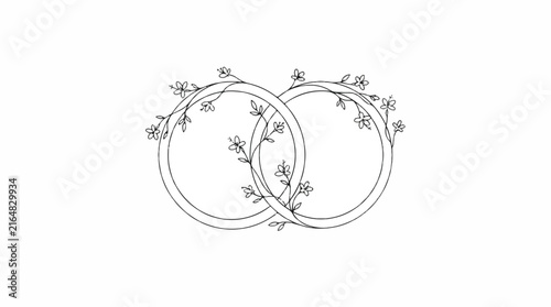 Interlocking vine rings design with delicate flowers and leaves motif.