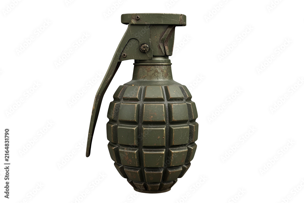 Fototapeta premium Olive green hand grenade with metal safety lever