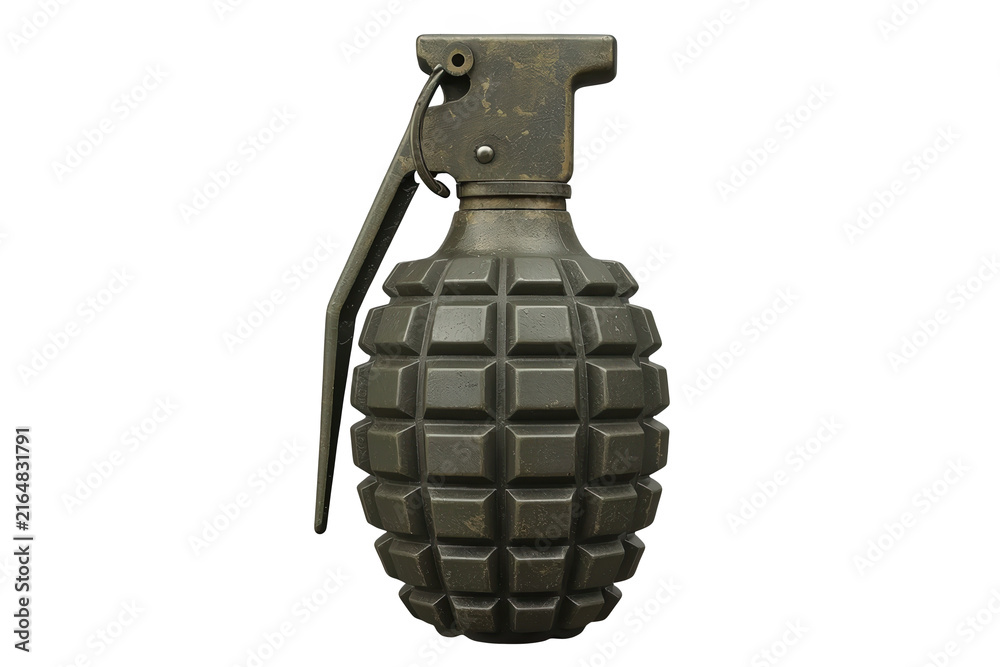 Fototapeta premium Military hand grenade with safety lever and textured body