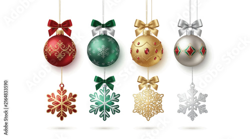 Festive Christmas Tree Ornaments Hanging in Colorful Celebration.