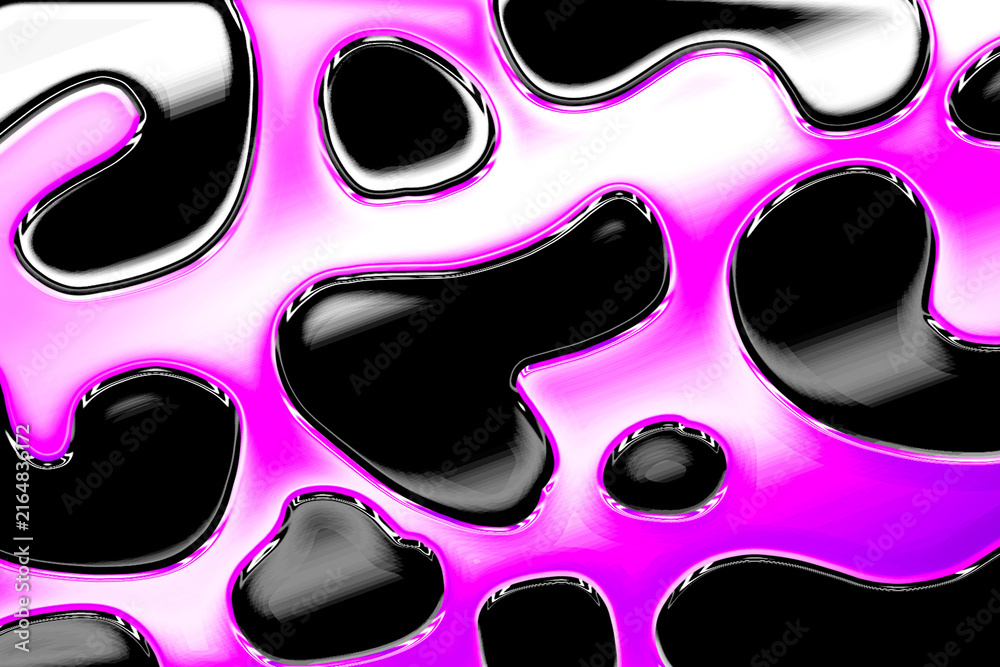 Naklejka premium Modern background with 3D liquid black blobs and neon pink flow