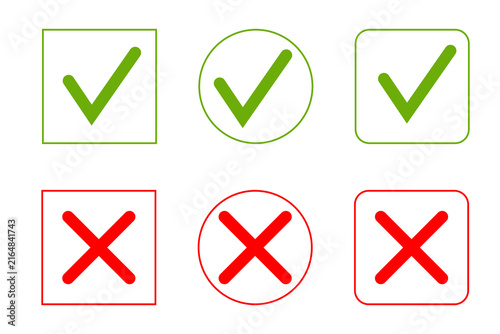 Green check mark and red X icon set PNG. Hand-drawn approval and rejection symbols in square, circle and rounded shapes, perfect for quizzes, presentations, infographics, checklists, forms, UI design